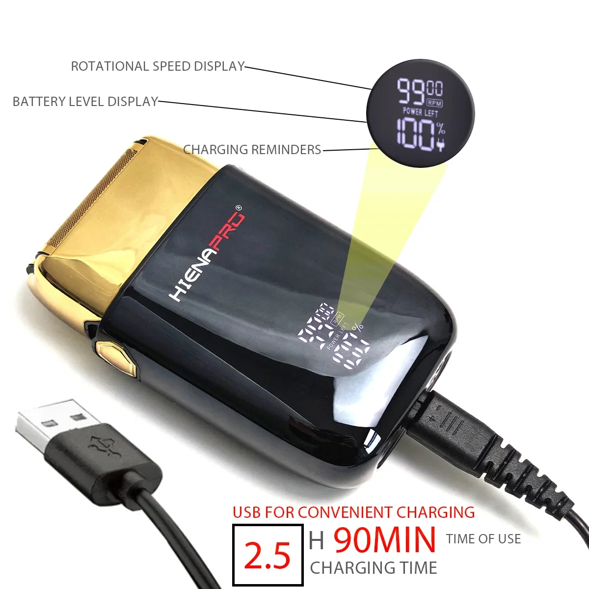 BRDCLIP 809 Professional Professional 9900RPM 3 Gears Electric Shaver Double Foil Shaver USB Cordless Hair Cutting Machine 2