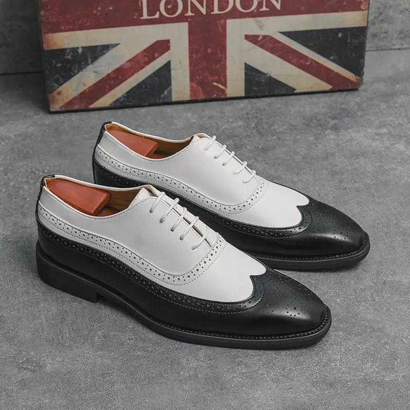 

Men's Shoes Spring Retro British Style Business Formal Wear Wedding Bridegroom Leather Shoes Extra Height, Black Trendy Shoes Yo