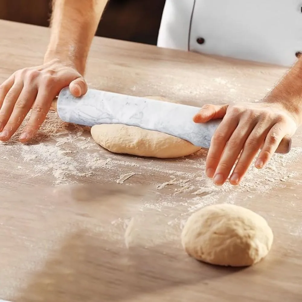 Description Picture 4 of itemPractical Wooden Handle Marble Rolling Pin Smooth Surface Nonstick Dough Roller with Storage Base Rolled-out Dough Stick Fondant