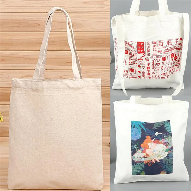 

women Solid Canvas Casual Tote shoulder bags for girls female DIY handbags eco friendly shopping bag