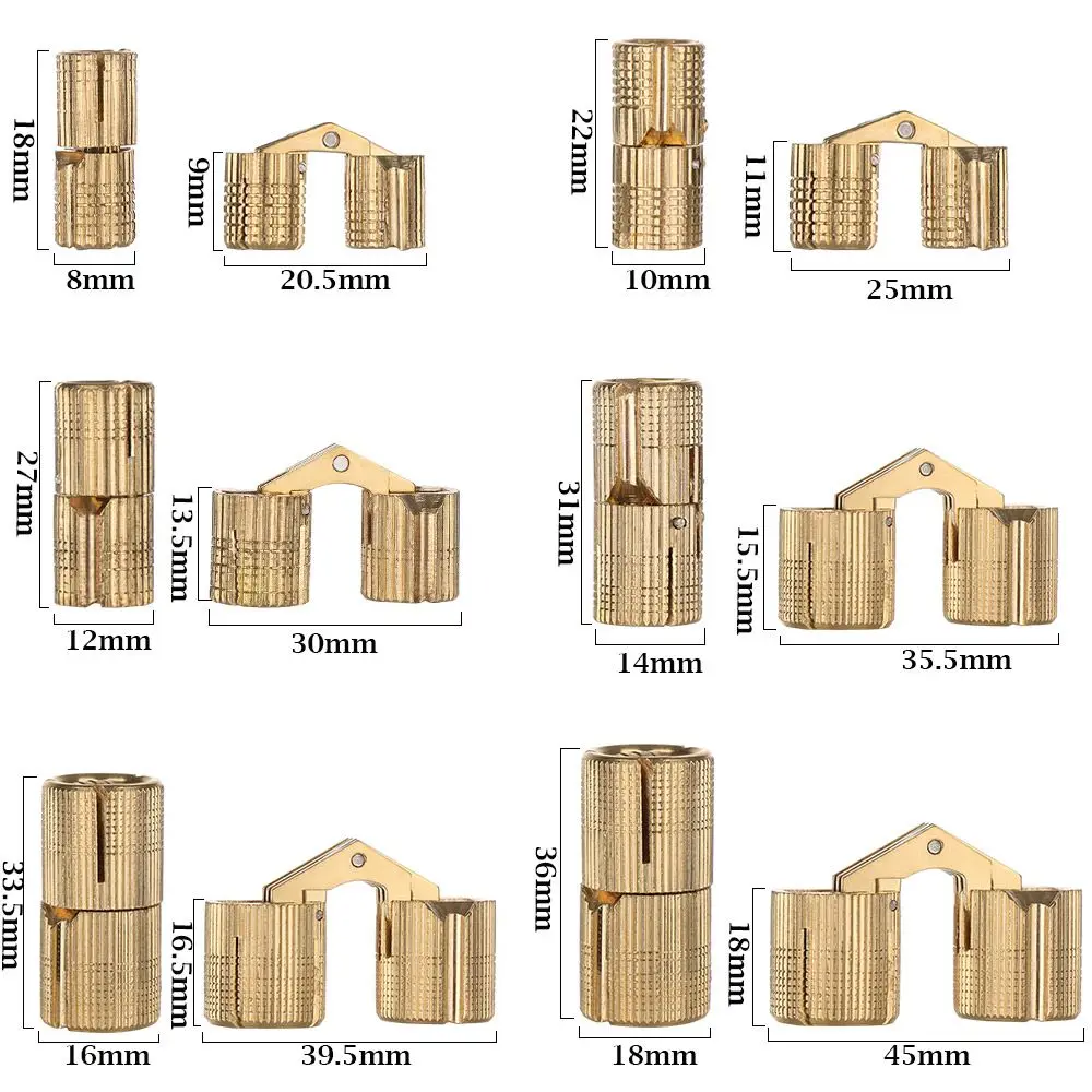 Brass Hinges Furniture Hinges 8-18mm Cylindrical Cabinet Invisible Door 1pc