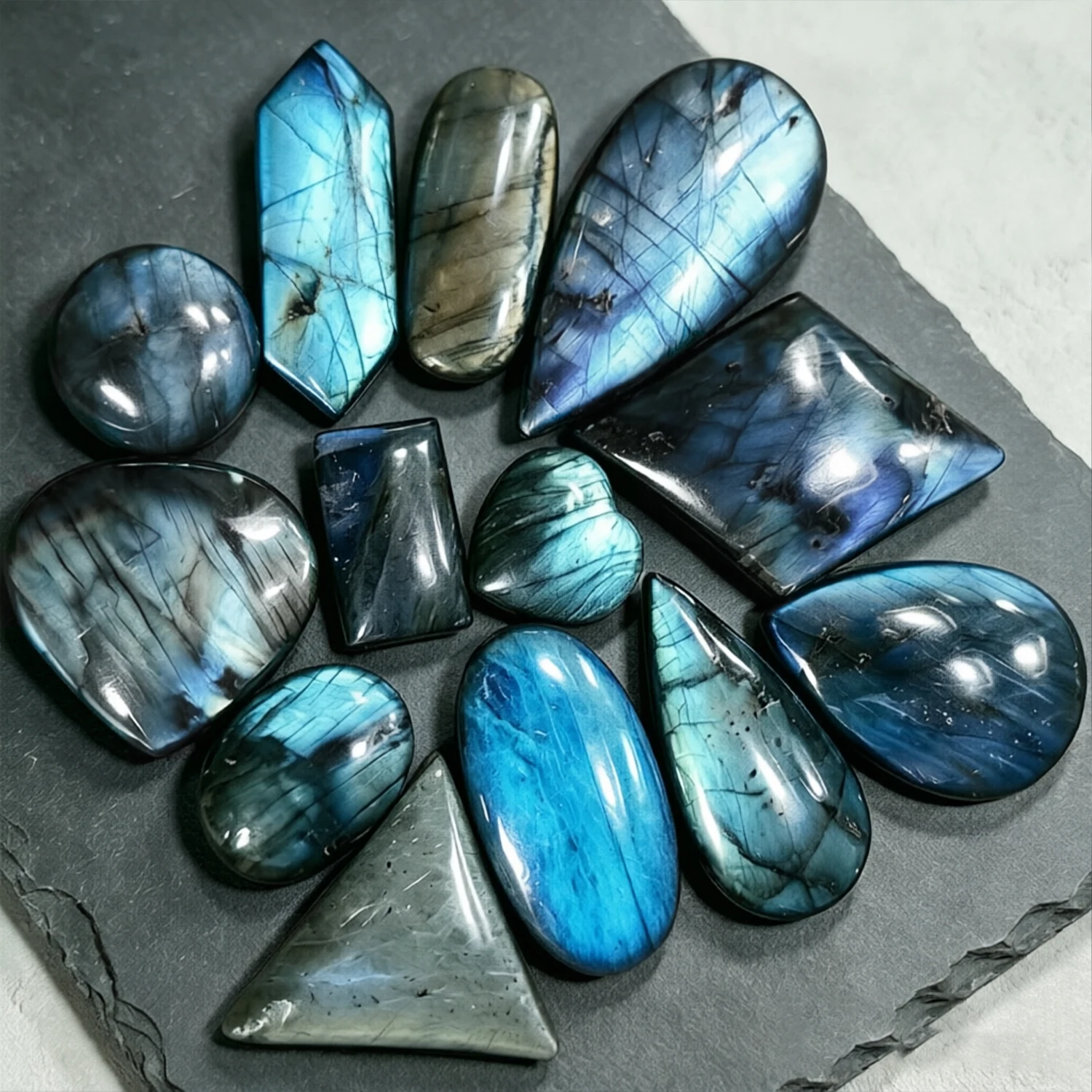 5pcs Bulk Natural Labradorite Cabochon Polished Flatback Stone DIY Making Stone Crafts Oval & Pear and Multiple Geometric Shapes