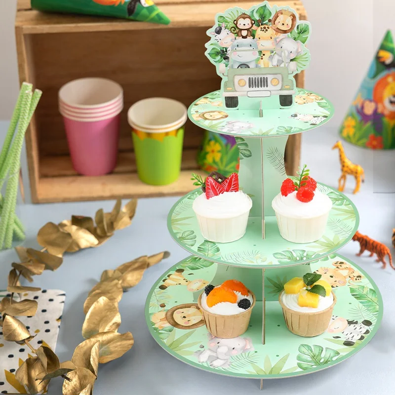 1set 3Tier Cartoon Dschungel Wilde Tiere Safari Party Kuchen Display-ständer Geburtstag Cupcake Rack Halter Baby Dusche Kuchen tablett Dekor – Detail 4