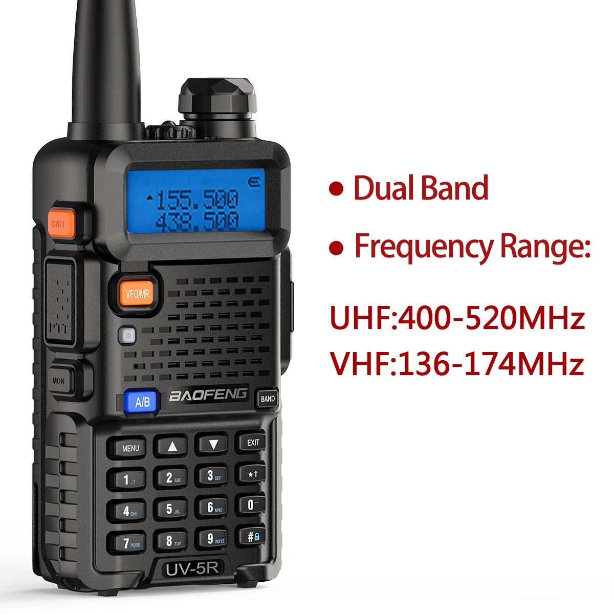 BAOFENG UV-5R 8W Handheld Ham Radio with 3800mAh Rechargeable Battery, Dual-Band 2-Way Radio Complete Set with Earpiece and Programming Cable (1 Pack) - 2