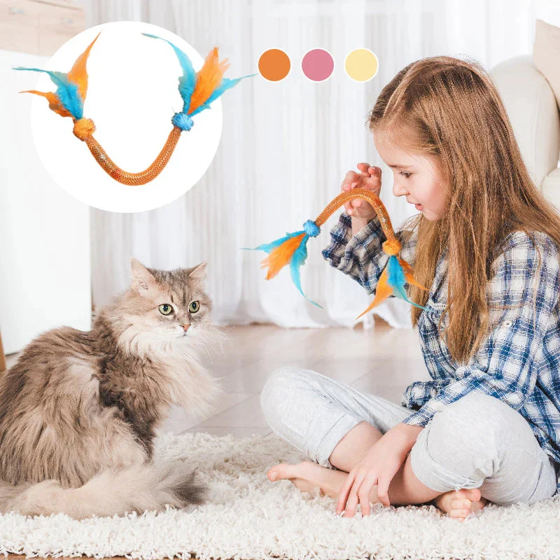 Mix Mint Ball Feather Elastic Net Cat Toy Plush Ball Stick Kitten Interactive Scratching Feather Toys Funny Pet Supplies