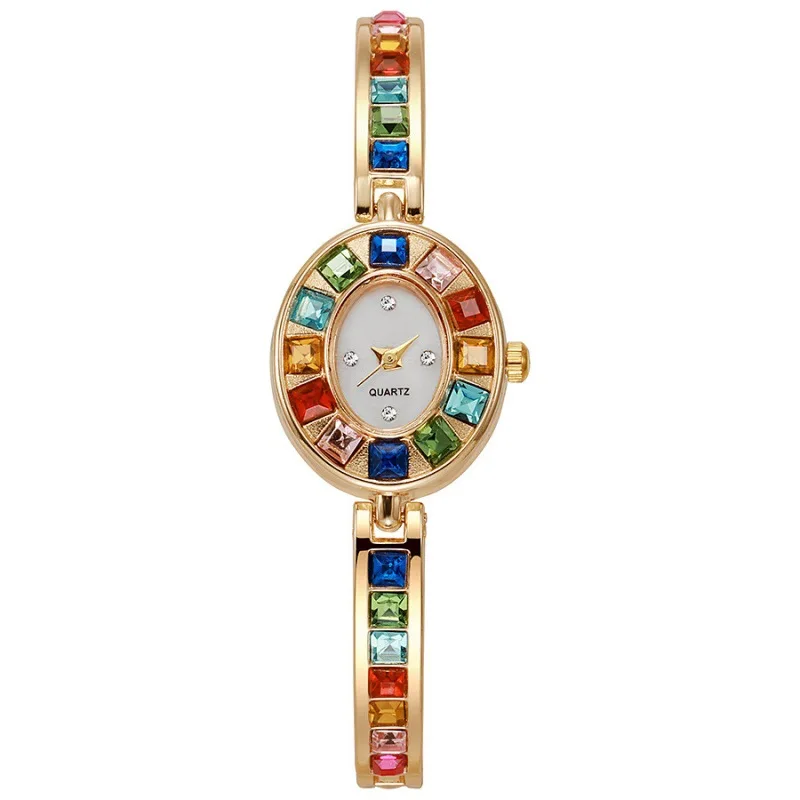 1PC Frauen Retro Quarzuhr Elegante Damen-Stil Bunte Diamant Set Zifferblatt Kompakte Uhr frauen Uhr Urlaub geschenk – Detail 6