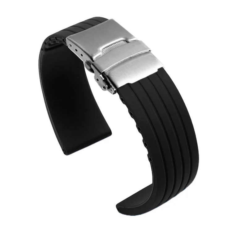 Luxurious Silicone Rubber Watch Strap with Deployment Buckle