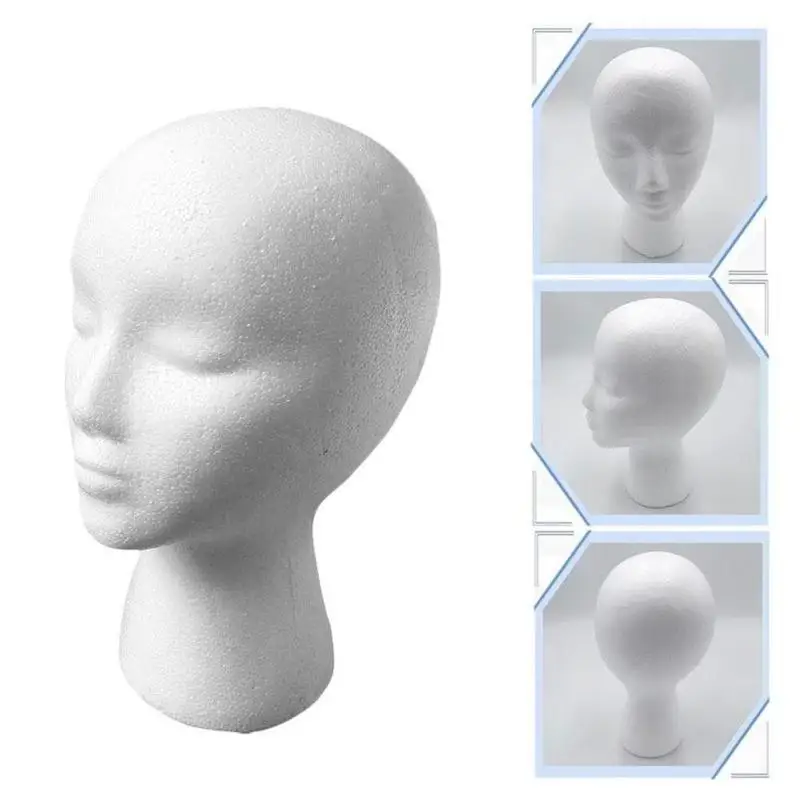Testa di Manichino in Schiuma per Esposizione Parrucche, Occhiali, Cappelli, Modello di Testa di Manichino Bianco - immagine 4