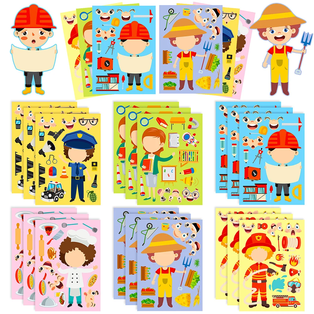 6/12Sheets Professional Dress Up Puzzle Stickers Cartoon Game Make a Face Children Funny Facial Expression Assemble Jigsaw Toys