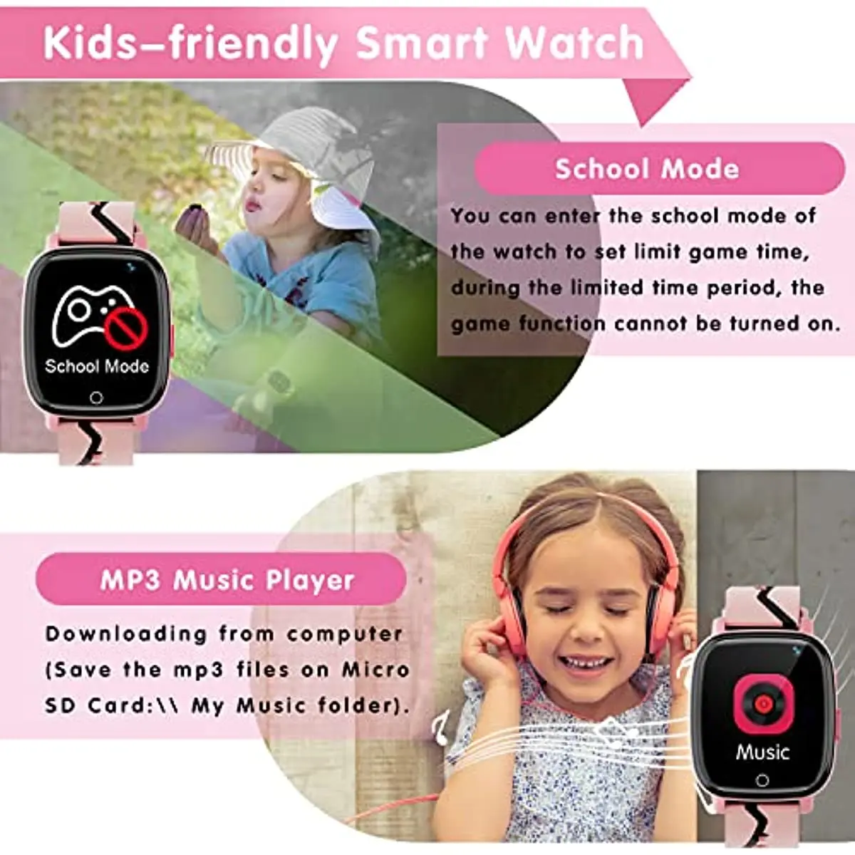 Relógio inteligente kids para meninos e meninas - 1,54 Ips Hd Touch Screen  com Discagem Digital Analógica 6 Jogos de Quebra-Cabeça 2 Veio