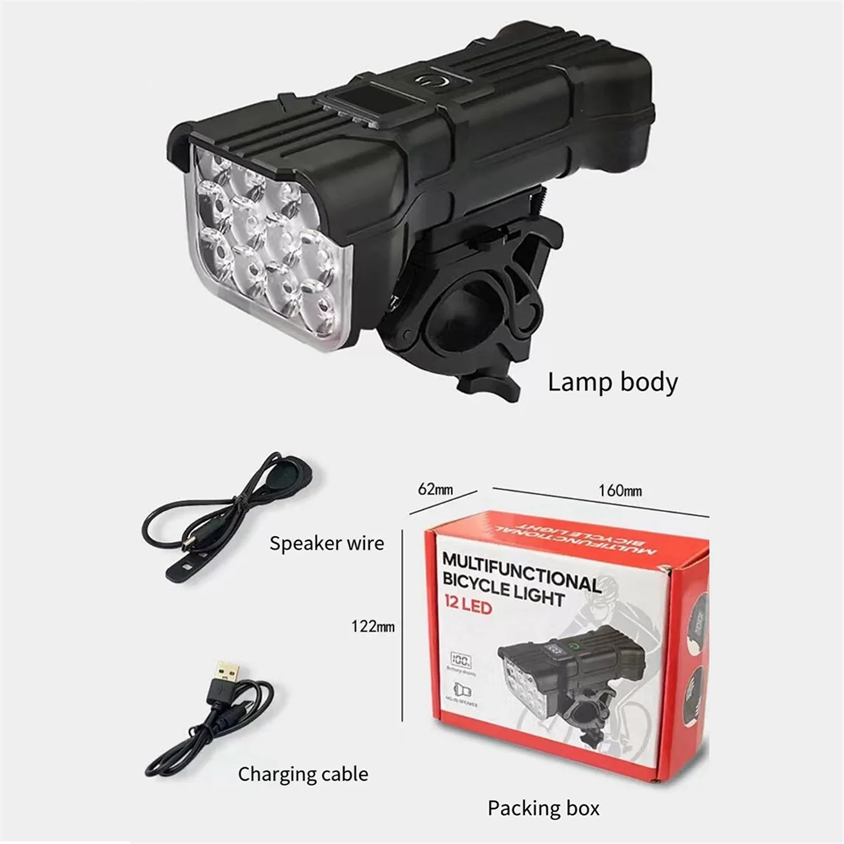 

12 LED Bike Light Highlight USB Rechargeable Waterproof Bicycle Headlight with Bicycle Horn Back Lamp