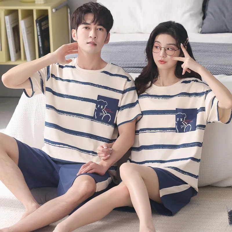 2023 Couple Pajamas Matching sets Stripe Sleepwear Cotton Nightwear For Men And Women Casual Home Clothes Pjs Pyjamas Homme Femm