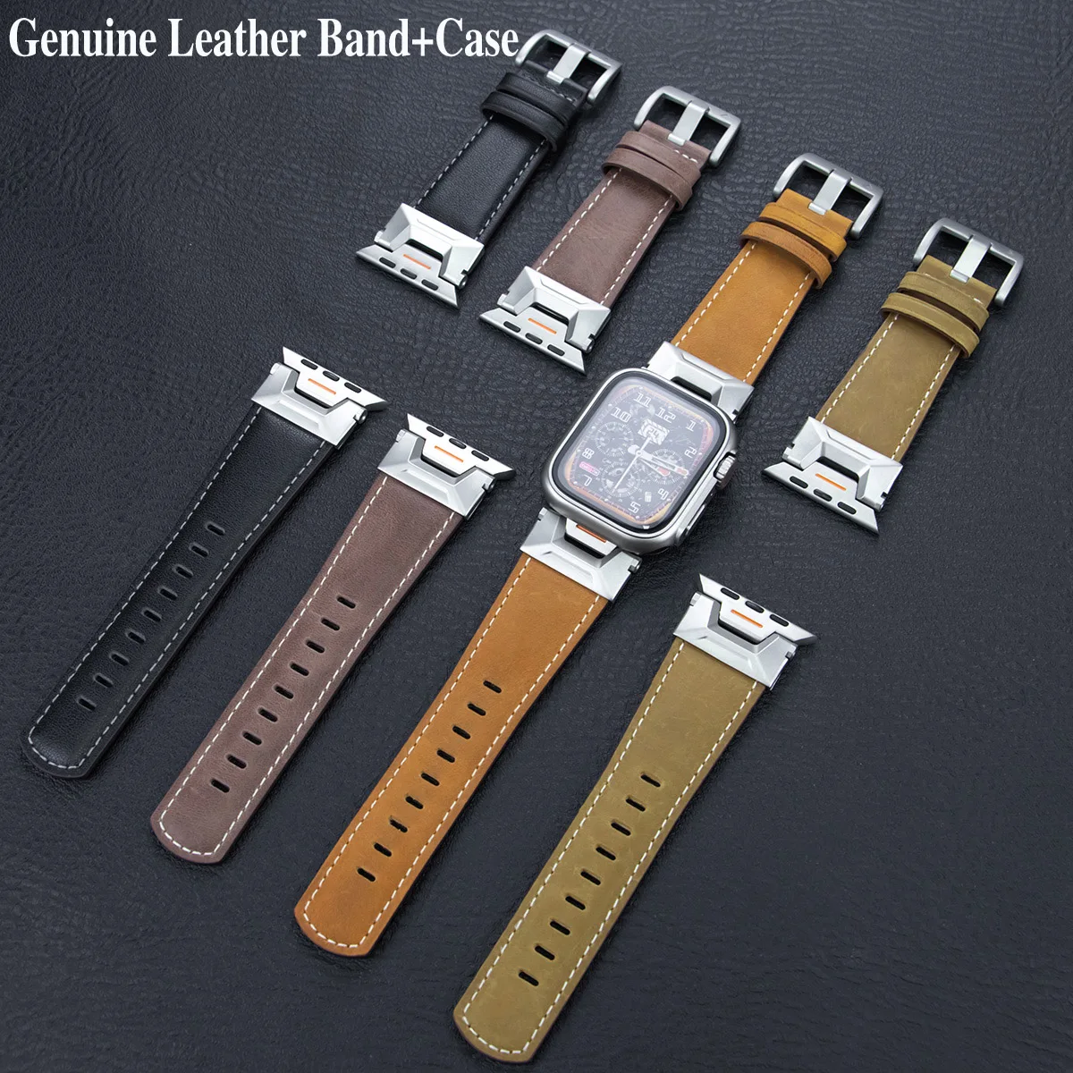 

Luxury Leather Band+Case for Apple Watch 45mm 44mm TPU Cover for iWatch Series 9 se 8 7 4 5 6 Leather Strap Correa