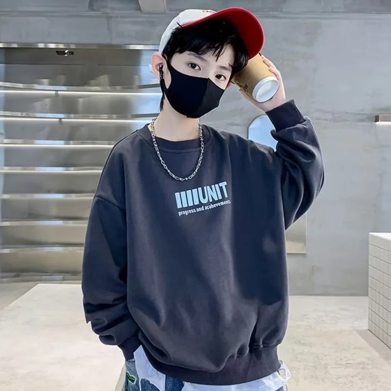 Kids Sweater Boys' Sweater Spring and Autumn Style Mid sized Children's Autumn Top Boys' Bottom Shirt Fashionable