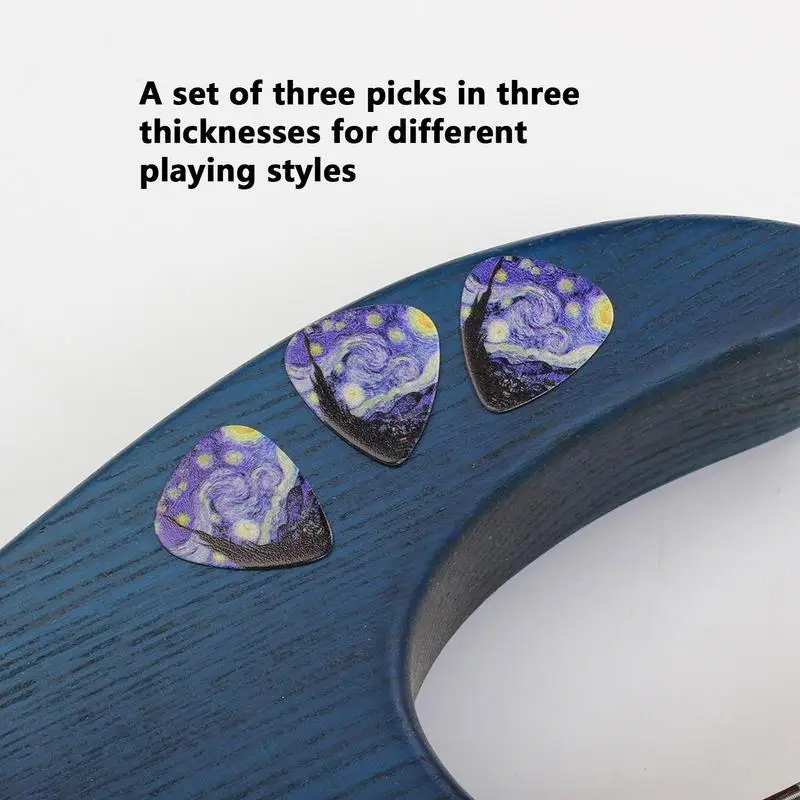Guitar Picks The Starry Night for Acoustic Electric Bass Jazz Mandoli Van Gogh Mediators 0.46 0.71 0.95 3pcs/set with Box