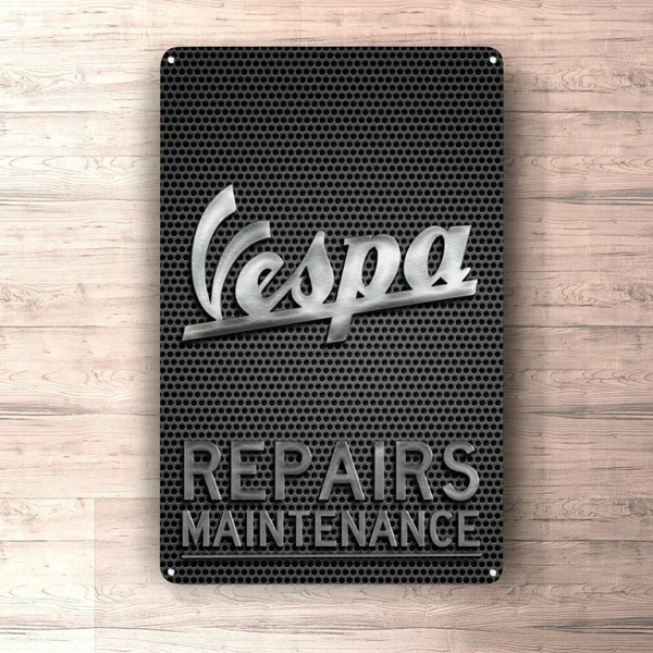 

Flat Metal Poster Tin Sign (Not 3D) - Vespa Scooter Repairs Maintenance Sign Metalsign for Garage, Man Cave