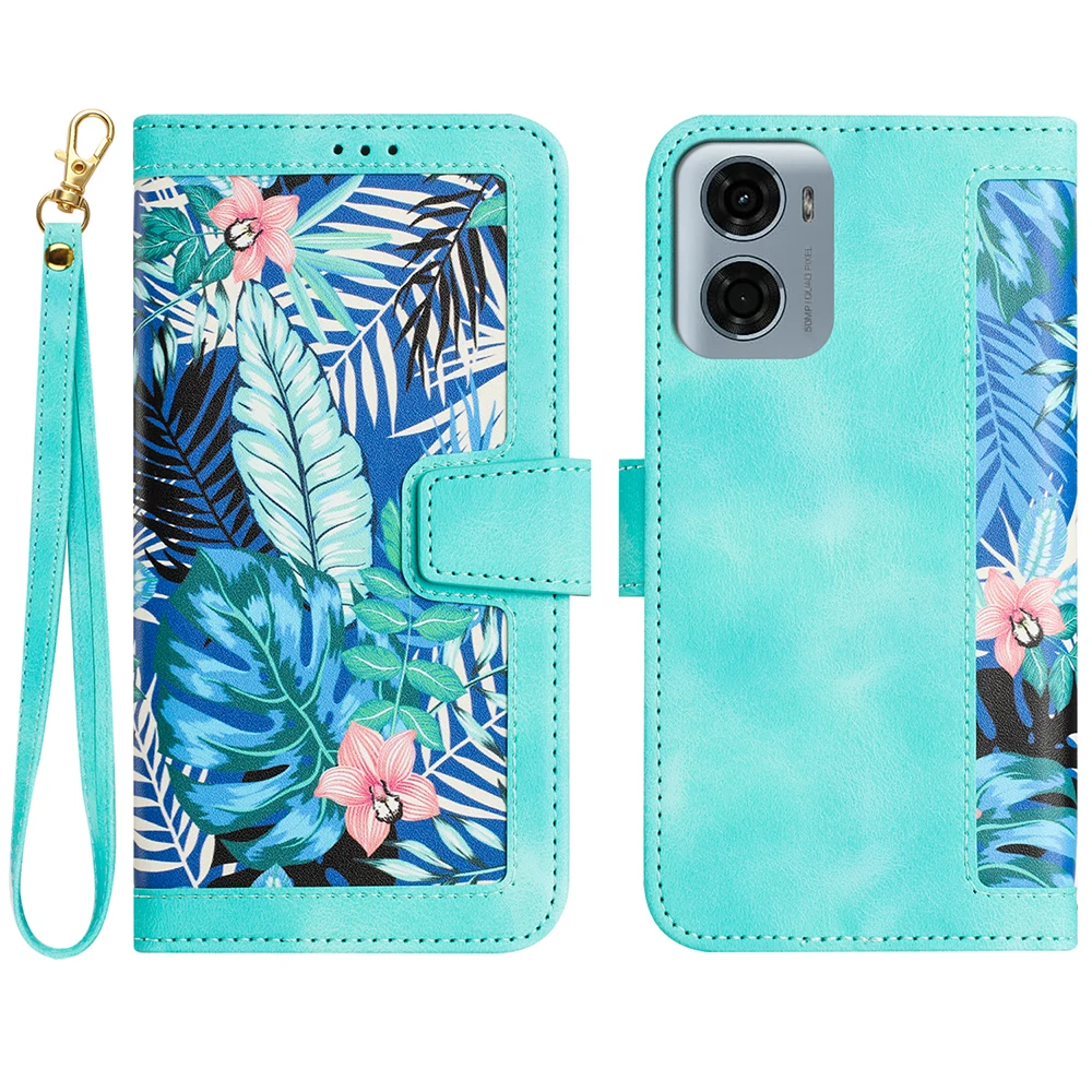 Elegant Leather Flip Wallet Case with Floral Design and Card Slot