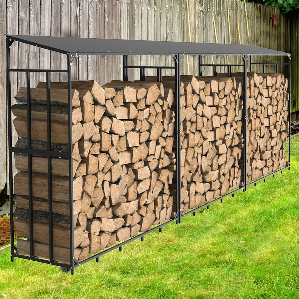 Heavy Duty Tall Metal Firewood Rack Stand with Top Cover
