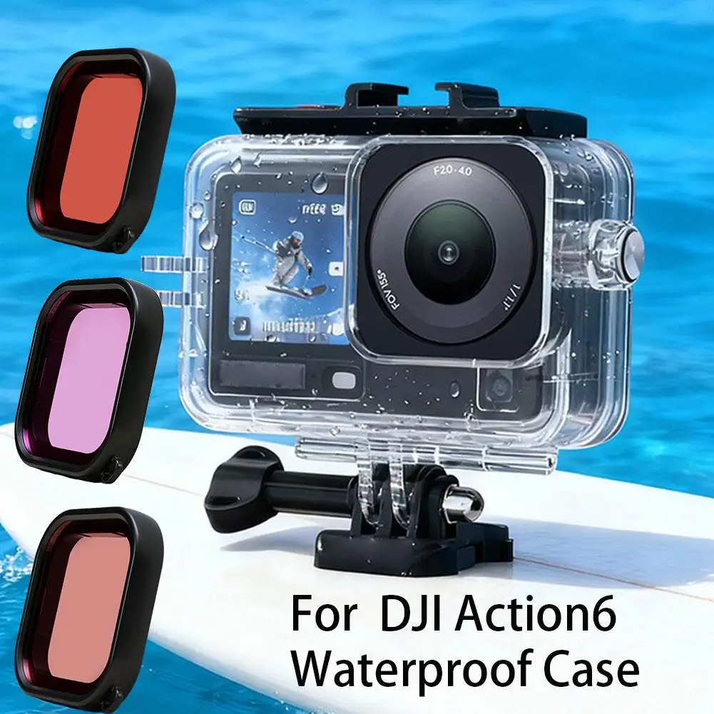 Accessoires DJI Action 6 : étui étanche + filtres rouge/rose/violet