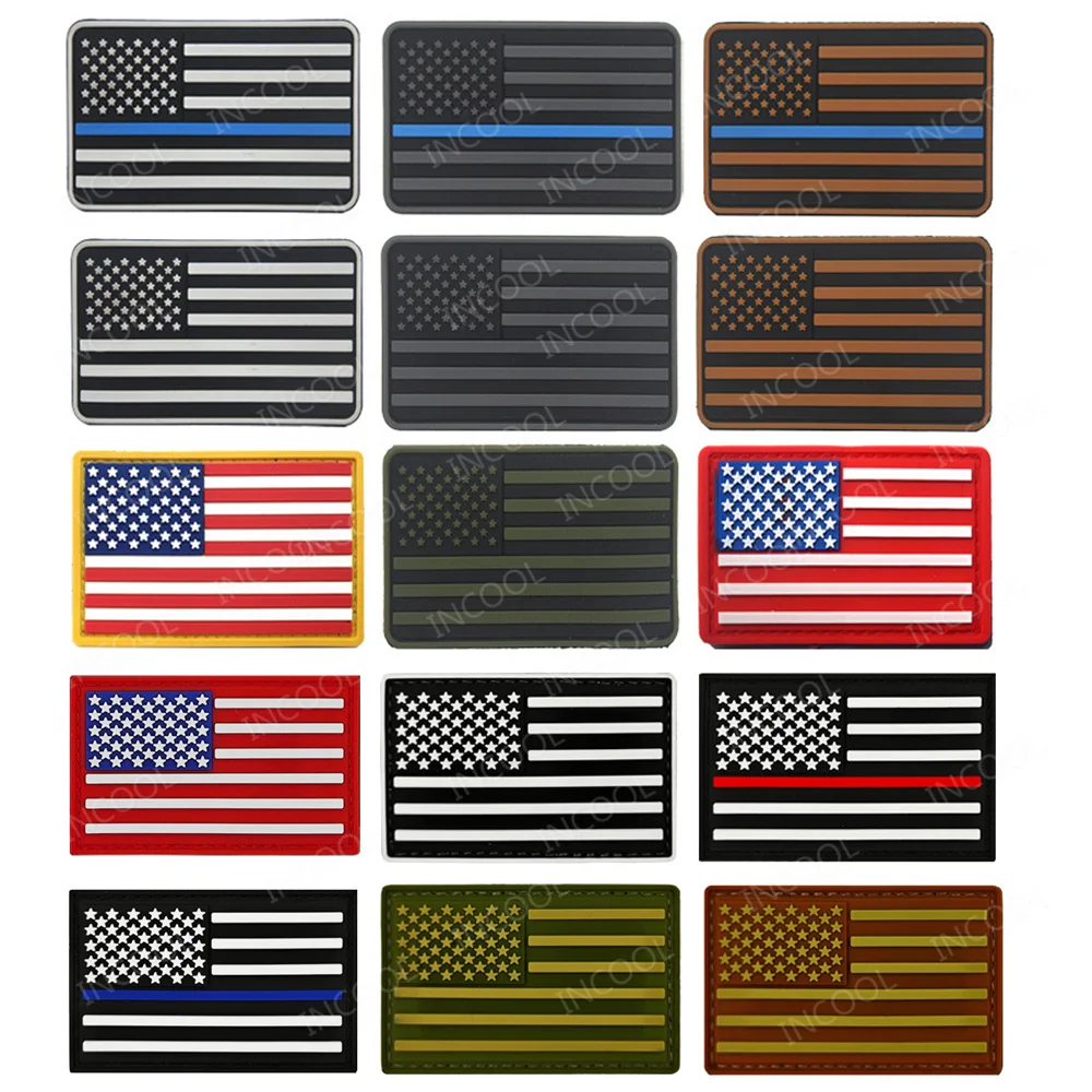 Американский флаг, ПВХ, резиновая нашивка, флаги США, США, тонкие синие и красные линии, Военная Тактическая эмблема, крючок на заднюю крышку, Значки для кепки