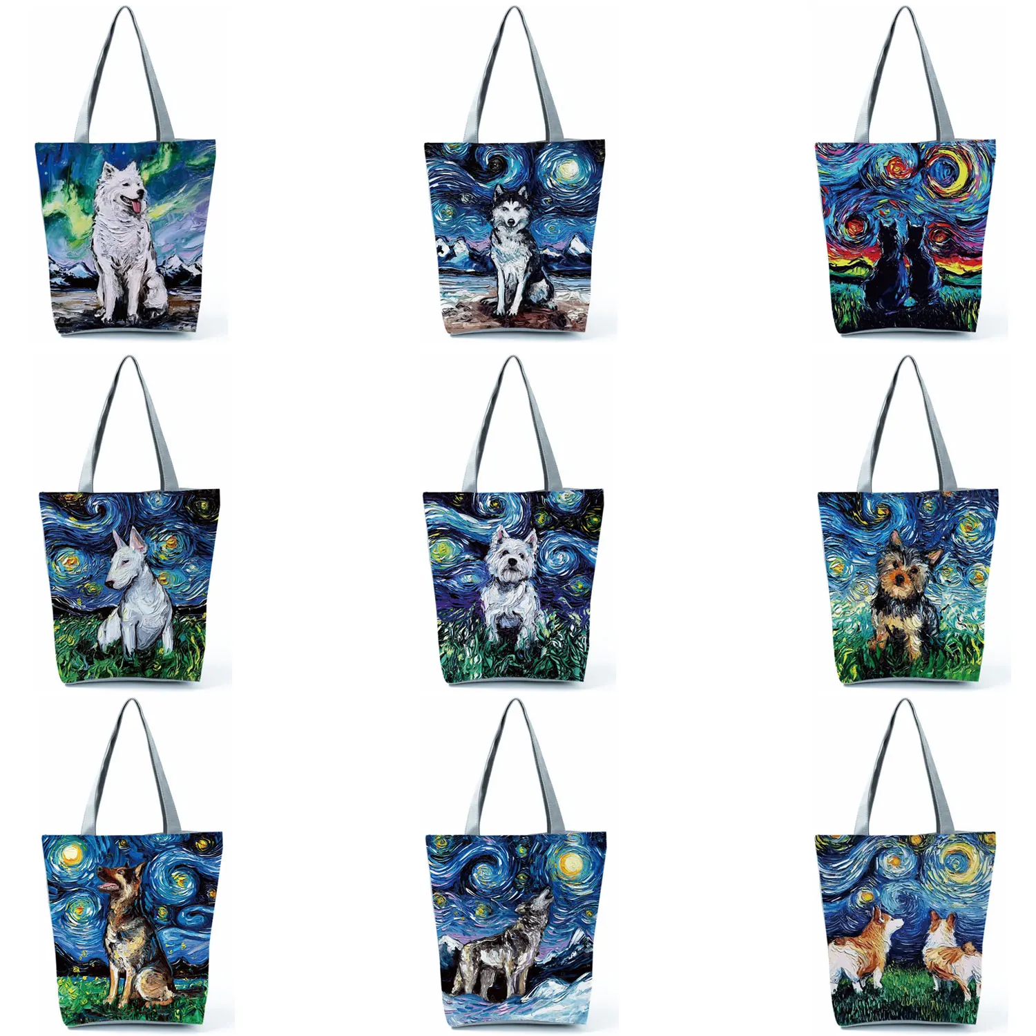 

New Starry Sky Animal Dog Printed Handbag Shoulder Bag Women's Large Tote Ladies Casual Leisure Shopping Hand Bag Outdoor Totes