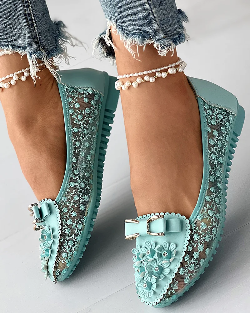Women Floral Embroidery Bowknot Loafers Flower Sneakers Summer Breathable Solid Color Vulcanized Non-slip Shoes