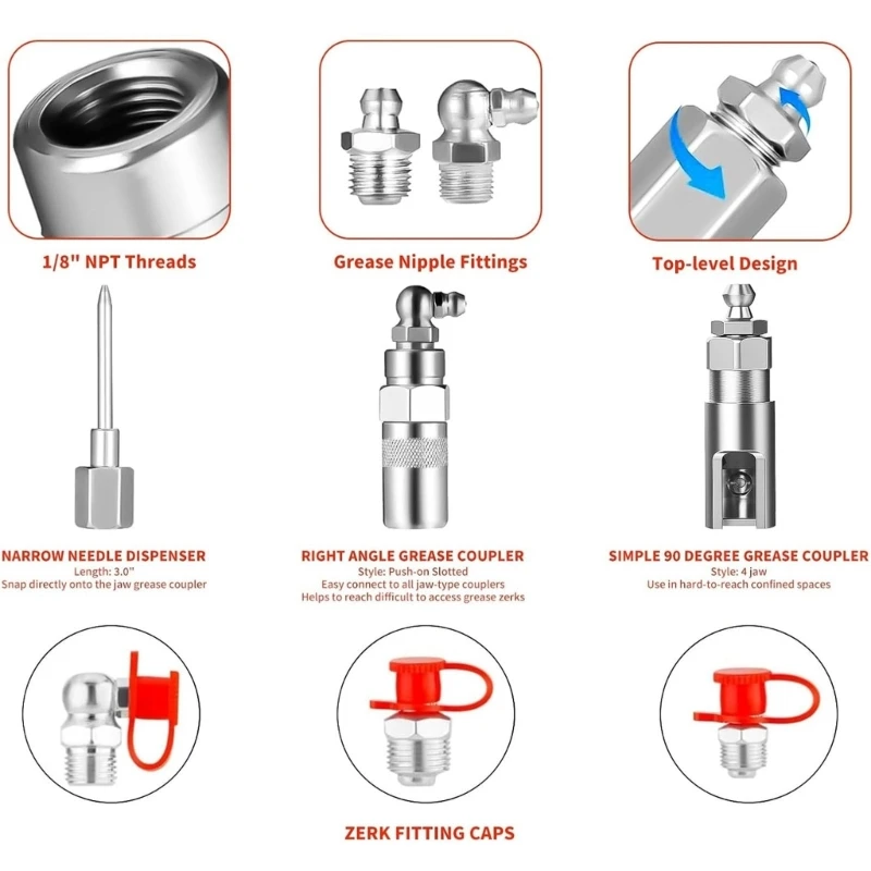 Grease Gun Professional With 90 Degree Adapters For Machinery Maintenance