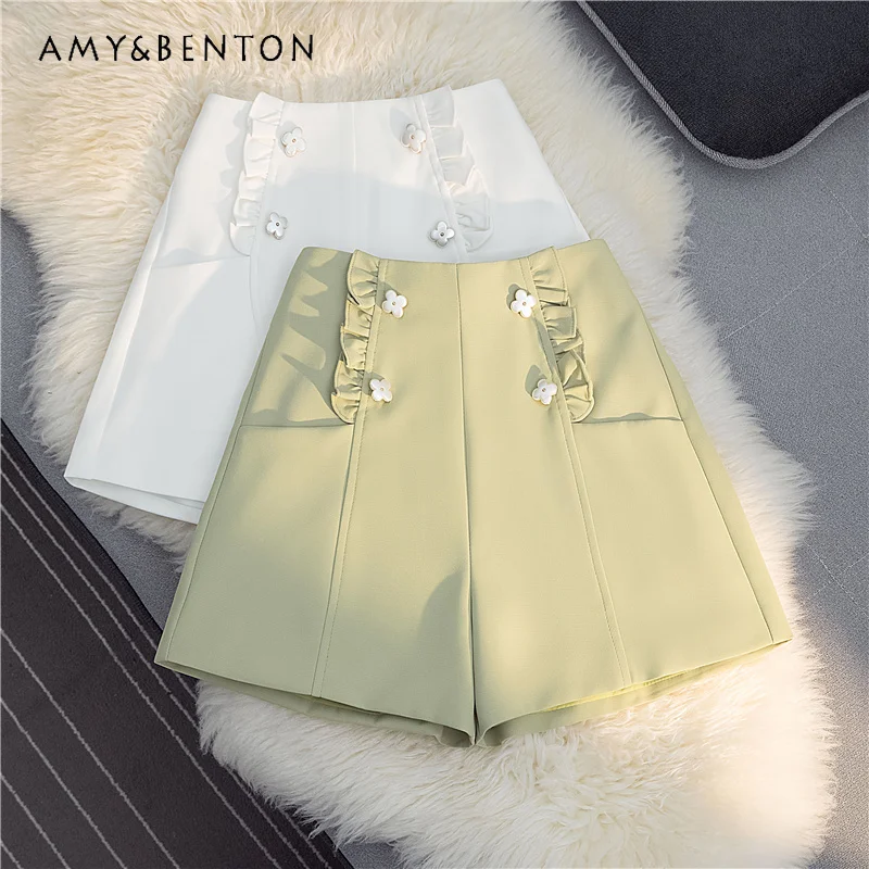 

Commute Style Temperament Suit Shorts Women Spring Summer High Waist Slim Wide Leg Pants Elegant Graceful All-Matching Shorts