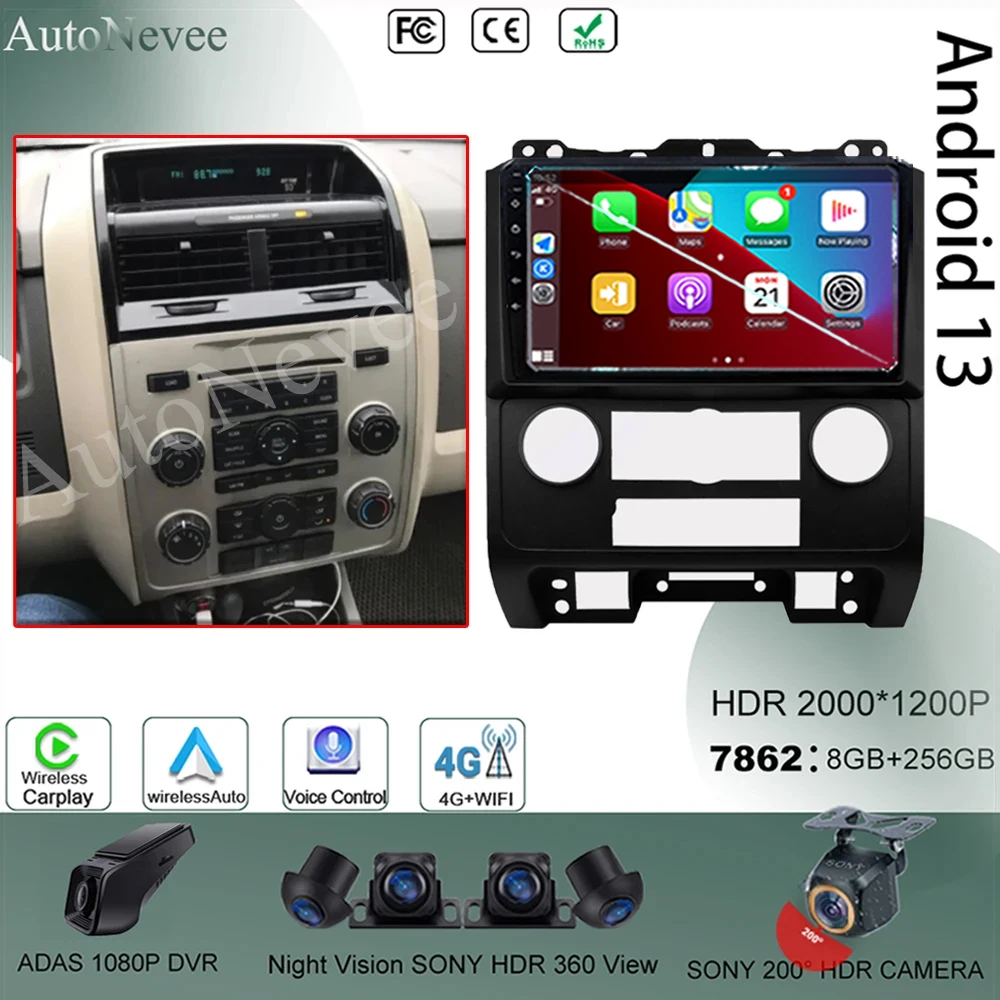 

Car QLED Screen Android 13 For Ford Escape 2007 - 2012 Car Multimedia Player Auto Radio Navigation GPS Stereo No 2din DVD BT