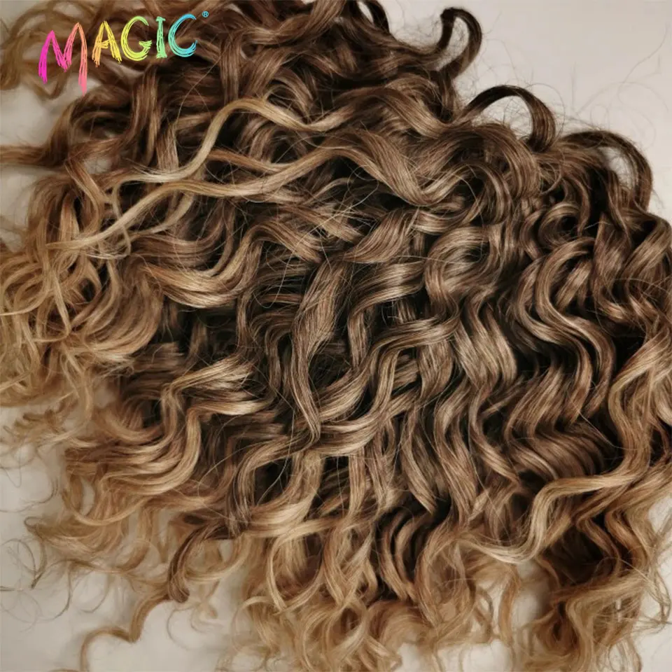 Capelli all'uncinetto sintetici ricci da 10 pollici, onda profonda, per trecce, extension per capelli a onda d'acqua, biondo ombré marrone - immagine 4