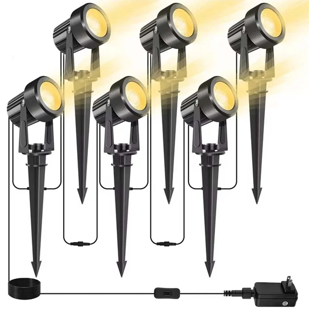 6LEDS Garden Spotlight 3000K Outdoor Landscape Yard Lighting EU/US/UK Plug Wateproof Countyard Street Lawn Lamp for Tree Decor 2