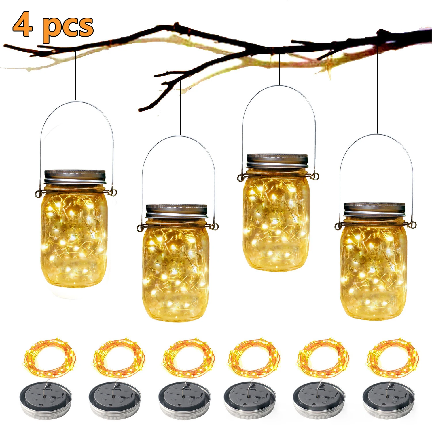 4X Solar Power Mason Jar Coperchio Luci Led Impermeabile Fairy Light String Lights Decorazioni Da Giardino Luci Natalizie Decorazioni Per Matrimoni Al
