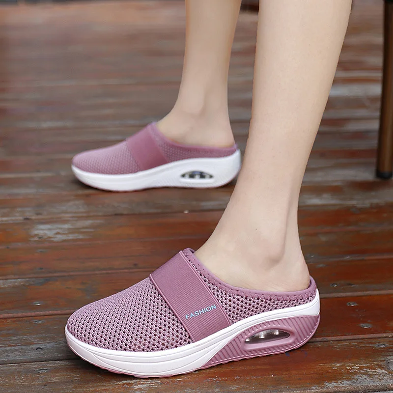 Air Kissen Slip-On Frauen Wanderschuhe Orthopädische Diabetische Damen Plattform Maultiere Mesh Leichte Hausschuhe Keil Weibliche Sneaker