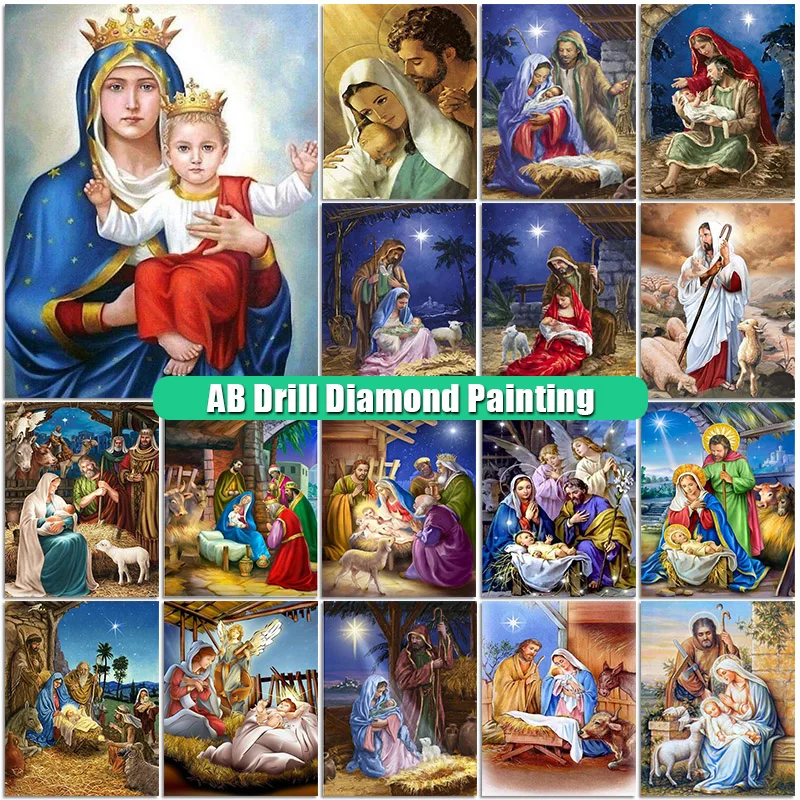 

Набор для алмазной вышивки крестиком MoriYuan, картина из квадратных страз с изображением религиозной матери, Круглая Мозаика с Иисусом, украшение для дома