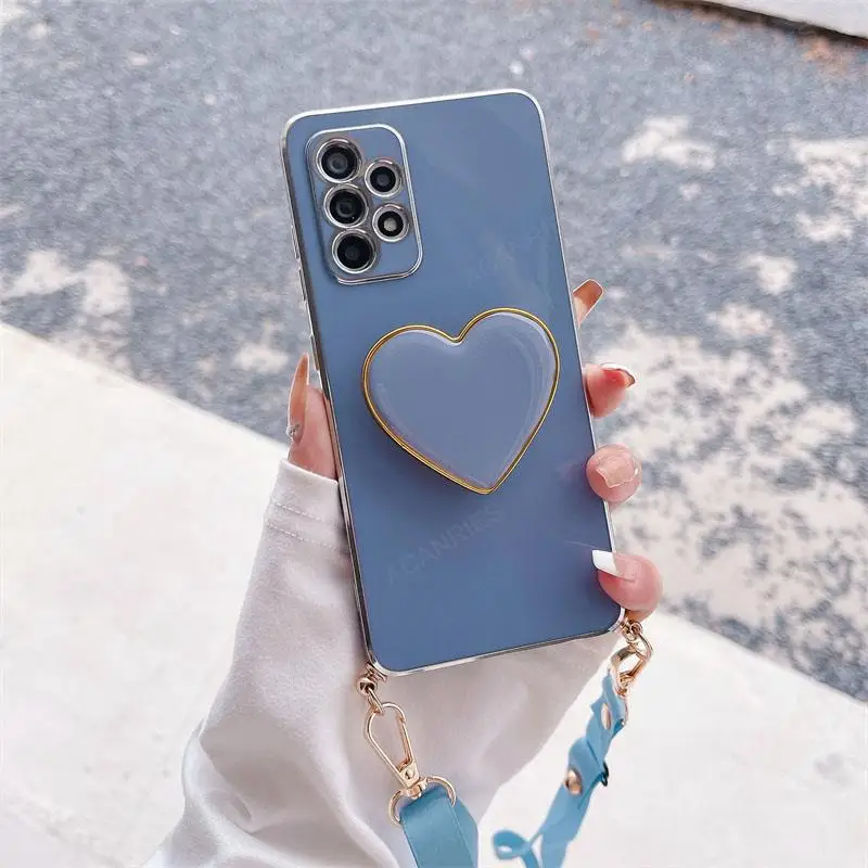Elegant Love Heart Holder Crossbody Lanyard Case in Plating Finish