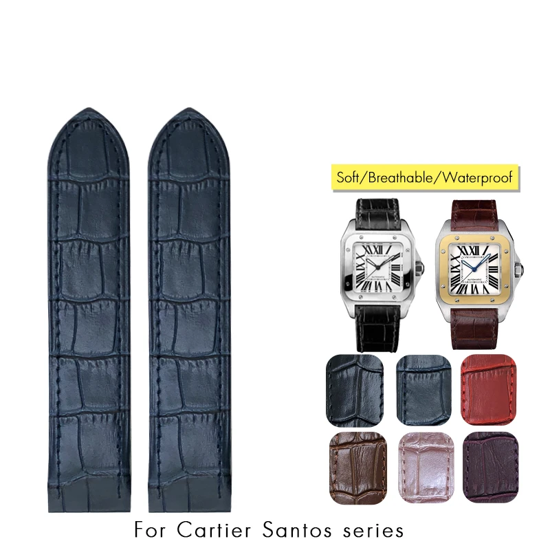 

20mm 23mm High Quality Genuine Leather Watchband for Cartier Santos 100 Wristband Men's And Women Pink Brown Black Watch Strap