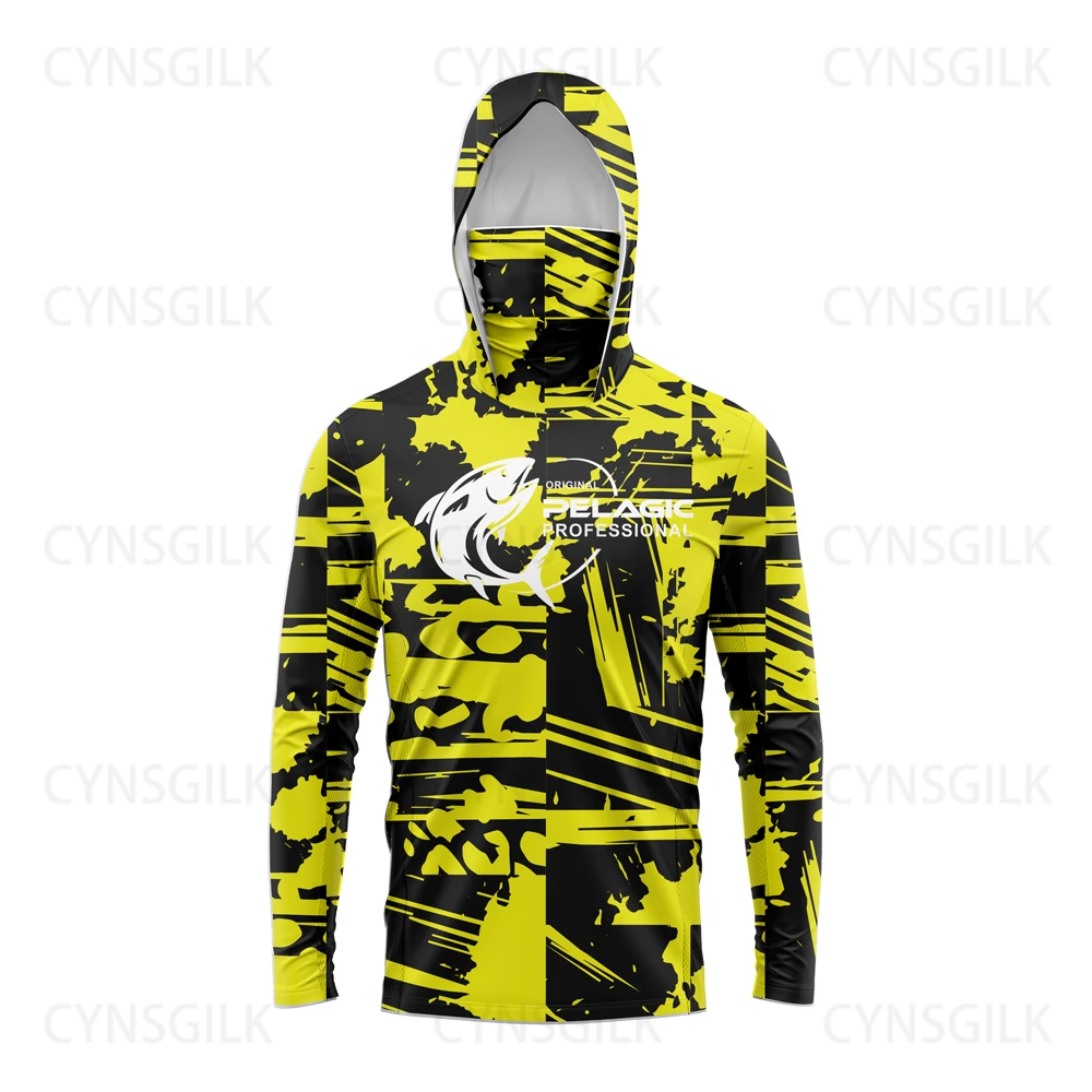 original pelagic professional Men Hood Fishing Shirt long sleeve fishing t shirt uv protection Fishing Apparel