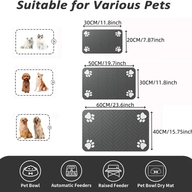 Pet Placemat Quick Dry Waterproof Floor Mats For Dog Feeder Bowl Pad No Stains Non-Slip Cat Dog Winter Drinking Feeding Placemat 6
