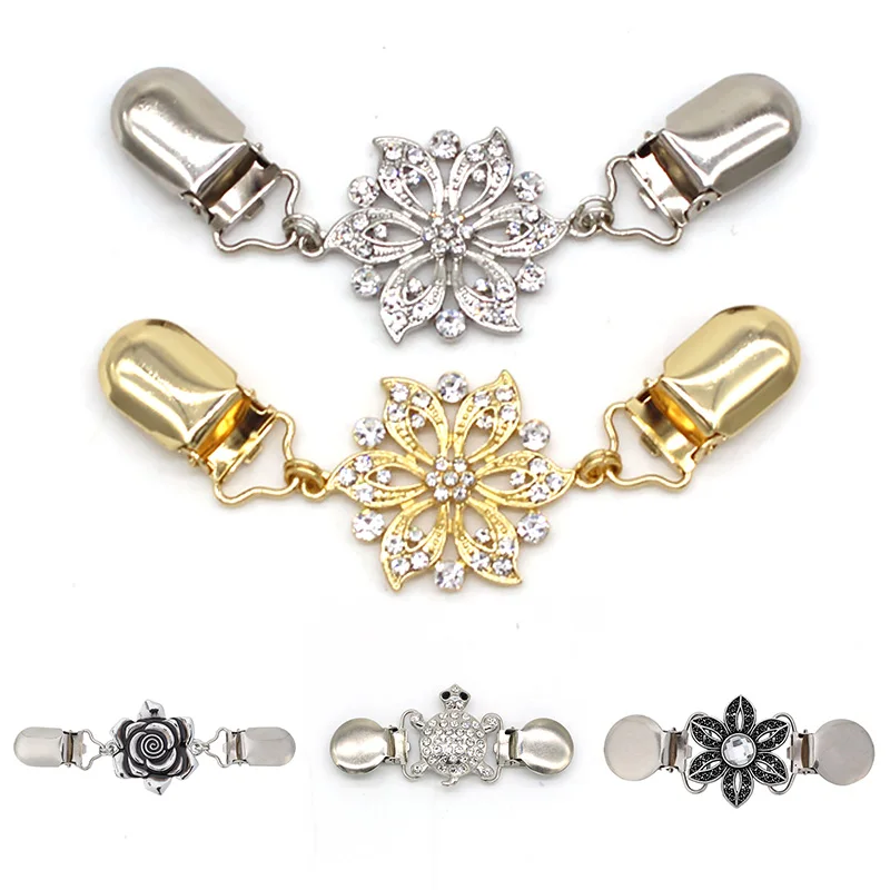 Vintage Cardigan Vest Clip Rhinestone Flower Sweater Shawl Brooch Scarf Buckle Fastener for Clothes Haberdashery Sewing Decor