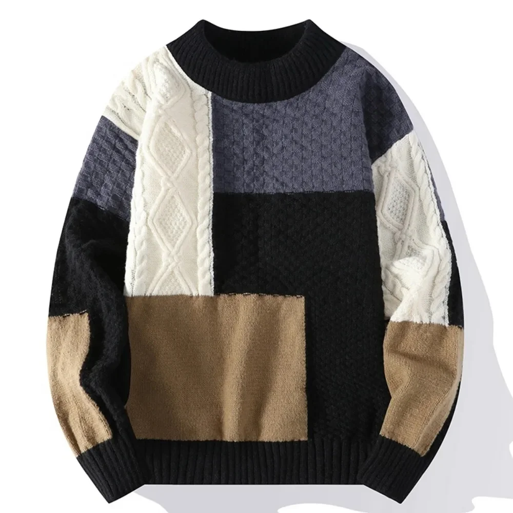 

2023 Crewneck Autumn Winter Patchwork Knitted Swetaers Full Sleeve Sweatshirt Men Coats Casual Sweaters