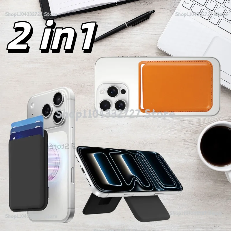 Leather Magnetic Wallet with Foldable Stand and Card Holder Pocket