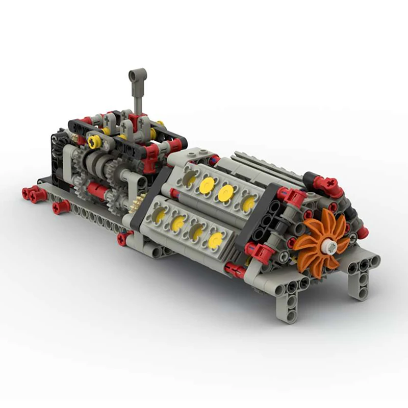 Moc Technology 6 Gear Motor Transmission Model V16 Engine Combination Assembled To Build the Electro-mechanical Group