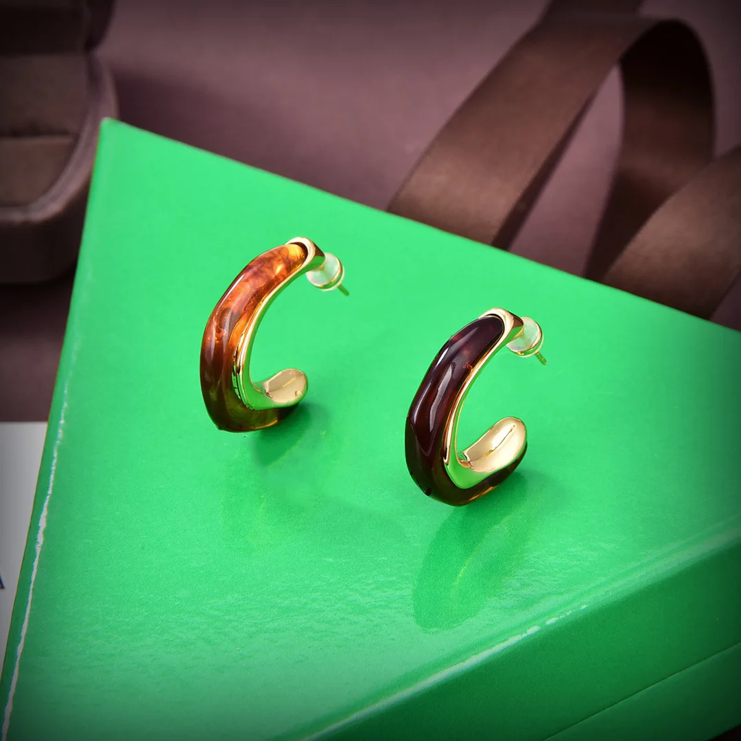 Vintage Amber Resin Hoop Earrings Letter C Earrings Jewelry For Women