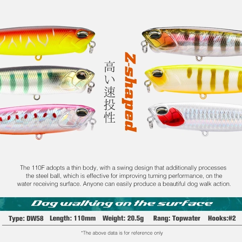 TSURINOYA 110mm 20.5g Topwater Floating Pencil Fishing Lure DW58 Dog Walk Crank Wobbler Stickbait Minnow Hard Bait For Pike Bass 2