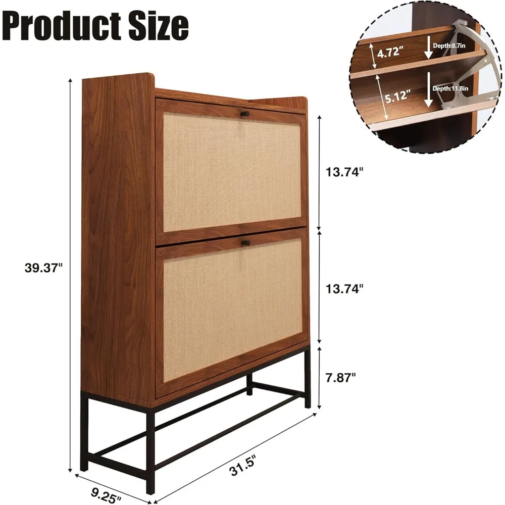 Shoe Cabinet, Cabinet Freestanding Tipping Bucket Rack Organizer with 2 Flip Drawers, Modern Entryway Narrow Shoe