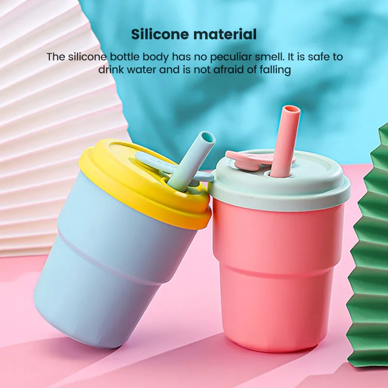 Silicone Straw Cup 380Ml Baby Learning Drinking Cup