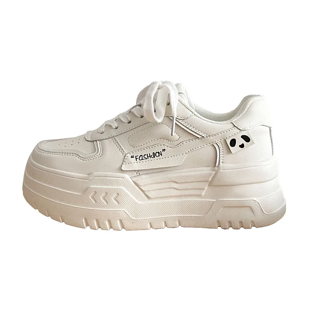 2024 Spring New Breathable Casual Women Shoes with Inner Height of 6cm Thick Sole Shoes and Leather White Sports Shoes 24-177