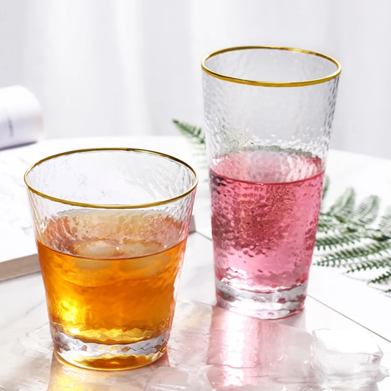 Golden Edge Water Cup 330ml 4pcs/2pcs/1pcs Household Relief Cup Heat-resistant Glass Drinkware Gifts for Friends Beverage Cups