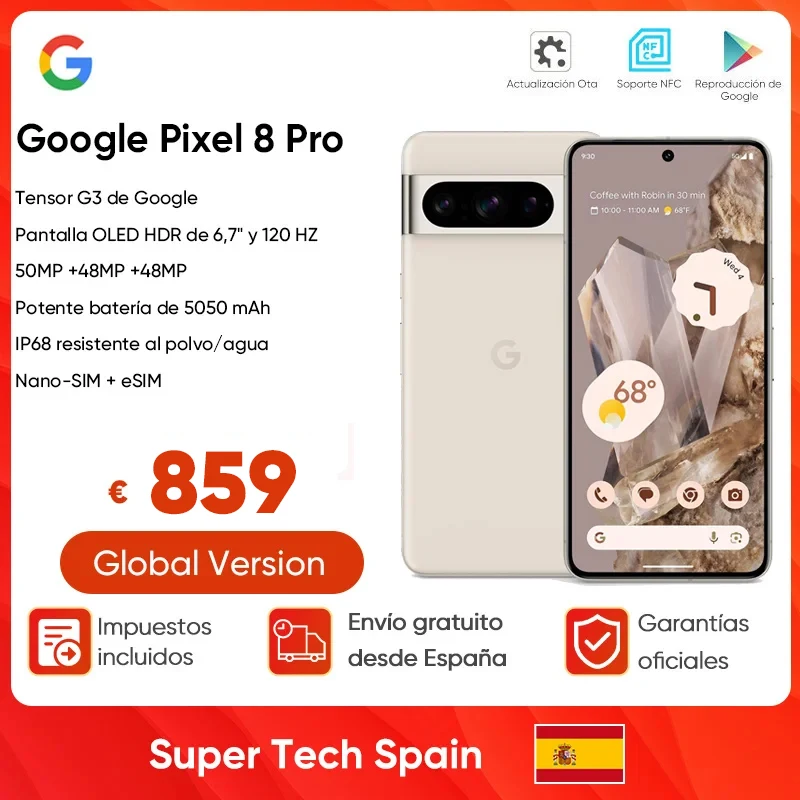 Google-Pixel 8 Pro 5G, versión Global, Tensor G3 de 6,7 pulgadas, pantalla OLED LTPO de 120HZ, cámara principal de 50MP, batería de 5050mAh, NCF