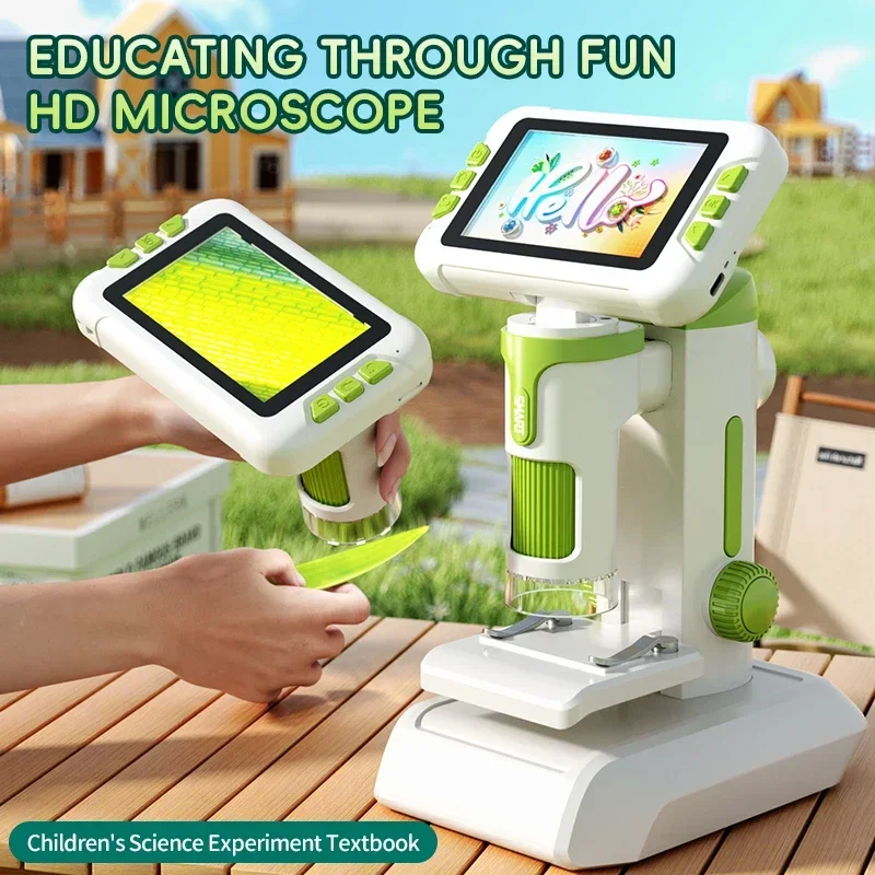 P01 Children's Hd Microscope Desktop Handheld 2-In-1 Portable Digital Microscope Science Experiment Biology Learn for Kids
